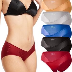 Dr. Cherwish 5Pack Silk Underwear for Women Sexy Bikini Low Rise V Waist Soft M